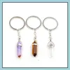 Key Rings Healing Reiki Chakra Carved Hexagon Natural Stone Key Rings Pendant Keychain Crystal Chakras Quartz Chains Jewelry Accesso Dheol