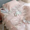 Ensembles de literie Pink Girl Princess Style Little Daisy Broidered Cotton Pure Washed Four Piece Set Printemps and Automne