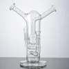 Unique Double Bongs 9 Inch Inline Perc Hookahs Splashguard Sidecar Neck Water Pipes Clear Dab Rigs With 14mm Male And Female Joint Smoking Pipe Herbs and Concentrate