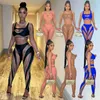 Tweedelige broek voor dames sexy print mesh perspectief crop tops en stelt vrouwen outfits zomer zwarte holle out fitness tracksaks kleding