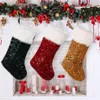 Julstrumpor Decoration Sequin Stocking With Faux Fur Cuff Xmas Pise Hanging Ornament Socks 22x49cm Wholesale