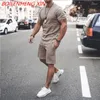 Men's Tracksuits Summer Men's Suit Casual Cotton Short Sleeve Shirt Shorts 2 Pieces Sports Fitted Clothes Set M--3XL