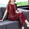 Dames tweedelige broek Zomer modeprint vrouwen passen van middelbare leeftijd moeder slanke korte mouw top wide been vrouwelijke casual kleding sets