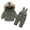 Ensembles de vêtements Veste en duvet pour enfants Costume Bébé Salopette à capuche Pantalon Deux pièces Garçon Filles Hiver Blanc Canard Vêtements chauds1-6Y