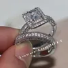 Bagues de mariage taille 5-10, bijoux de luxe, or blanc 14kt, coupe princesse transparente, zircone 5A, ensemble de bagues de mariée pour Couple, cadeau