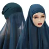 Etniska kl￤der Vanliga Chiffon Sal With Jersey Underscarf Cap Islam Muslim Inner Scarf Headband Stretch Abaya Hijab Cover Headwrap Turbante