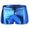 Underpants Men PU Boxers Shorts Male Panties Sexy Leg Split Faux Leather Gold Silver Exotic Stage Show Night Club Gay Underwear