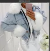 Women's Fur Washed And Polished White Denim Short Jacket To Keep Warm In Autumn Winter