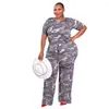 Byxor 5xl plus size jumpsuit kvinnor kl￤der 2022 mode casual l￶s kamouflage tryck brett ben sommarl￥nga rompers h￶g gata stil