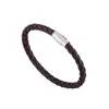 Lien Bracelets Bracelet En Cuir Véritable Hommes En Acier Inoxydable Fermoir Magnétique À La Main Bracelets Tressé En Gros