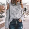 Women's Sweaters Off the Shoulder Top Turtleneck Fashion Cropped Argyle Sweater Sexy Long Sleeve Ribbed Pastel Streetwear Women Winter Clothes