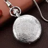 Pocket Watches Silver Mechanical Watch Flower Pattern Copper Shell Automatisk lindning Retro Pendant Klocka Blue Roman siffra