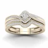 Alyans 2pcs gelin seti zarif kristal nişan yüzüğü lüks altın renk yuvarlak kalp zirkon kadınlar için boho mücevher2024