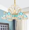 Lampy wiszące lampę śródziemnomorską salon życiowy żyrandol sypialnia niebieska szklana pasterska europejska