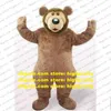 Cute Brown Bear Mascot Costume Mascotte Ursus Arctos With Small Ears Green Bushy Beard Large Chubby Body Adult No.833