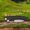 R1025 Flipper Folding Knife D2 Stone Wash Blade Flax med rostfritt stålplåt Handtagskulbärande snabbt öppna EDC -fickknivar