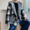 Męskie kurtki męskie płaszcz jagnięcy 2022 Zimowa kobieta kratą japoński styl streetwear ciepły płaszcze męskie ubrania modne