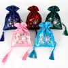 Jewelry Pouches Tassel Embroidered Small Satin Jewellery Pouch Gift Packaging Bags Handmade Ribbon Embroidery Drawstring Empty Sachet