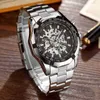 Wristwatches Tags Luxury Sier Gold Automatic Mechanical Men Watch Skeleton Stainls Steel Self-wind Wrist Watch Men Large Clock Relogio Masculino GenevaPSSJ