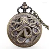 Pocket horloges Antique Black Octopus Hollow Cover Quartz Watch ketting Hanger Souvenir Gifts For Men Wome