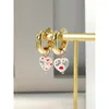Hoop Earrings Flatfoosie Golden Stainless Steel Heart Beads For Women Cute Flowers Love Fashion Party Jewelry
