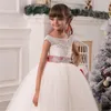 Vestidos de niña Princesa de encaje Flor 2022 Vestido de fiesta Primera comunión para niñas Sin mangas Tul Desfile de niños pequeños