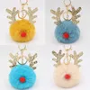 Plush Elk Pendants Key ring Keychain Pompom Reindeer Fur Ball Doll Keychain Xmas Ornaments Party Favors Christmas New Year