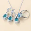 Necklace Earrings Set Wedding/Party Women Trendy Costume Silver Color Sky Blue CZ Dangle/Earrings/Bracelet And Ring 8-Colors