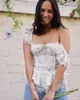 여자 블라우스 보호 영감 파란색 꽃 인쇄 작물 탑 여자 플레어 슬리브 섹시한 여름 블라우스 시폰 스트리트웨어 셔츠