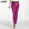 Women's Leggings #0503 Spring Summer 2021 Punk PU paljetter Leggings Sequin Pants Elastic High midja Sexig klubb Faux Leather Shiny Silver/Gold/Red T221020