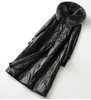 Kvinnors l￤der ￤kta lammjacka X-Long Women's Down Coat med Fur Hood Edge Sheepskin Wholesale Retail OEM
