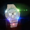 Wristwatches Miss Luxurious Iced Out Watch Men Rose Gold And Sier Three-eye Decoration Man Wristwatch Waterproof Quartz Watch Men