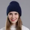 Beanie/Kafatası Kapakları Cntang 2022 Kış Şapkası Modası Gerçek Tavşan Kürk Şapkaları Kadınlar İçin Sıcak Kafatalar Beanes Pullu Yüksek Flanş Örme Kapaklar T221020