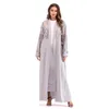 Roupas étnicas vestido muçulmano mulheres tridimensionais malha de flor sola cardigã Rob moda abaya dubai peru