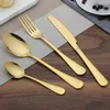 Set di stoviglie 4 pezzi/set di stoviglie oro in acciaio inossidabile cene orest set golden set cucchiaio cucchiaio da cucchiaino da pranzo per matrimoni