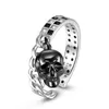 حلقات الكتلة Jiuhao 925 Sterling Silver Black Zircon Zircon Retro Headon Ring for Women Men Detable Bathing Jewelry