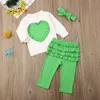 Giyim Setleri 3pcs Babi Kız Giysileri Seti Uzun Kollu İlkbahar/Sonbahar Kızlar Kalp Üst ve Pantolon Kafa Bandı Takım Ev Kıyafetleri