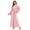 Roupas étnicas vestido muçulmano mulheres tridimensionais malha de flor sola cardigã Rob moda abaya dubai peru