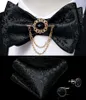 Bow Ties Black Floral Men's Tie Set Formal Business Party Bowknot Accessories Metal Brosch Chain Men Gift Butterfly Cravat Dibangu