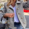 Frauenjacken Modes Mody Mody Revers Doppelbrust kurzer Mantel Herbst Casual Long Sleeve Slim Outerwear Elegante Winterwolle