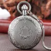 Pocket Watches Silver Mechanical Watch Flower Pattern Copper Shell Automatisk lindning Retro Pendant Klocka Blue Roman siffra