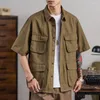 Men's Casual Shirts Japan Style Street Fashion Vintage For Men Workwear Clothes Short Sleeve Shirt 2022 Brand