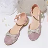 Şort prenses kızlar parti ayakkabıları çocuk sandalet payetler yüksek topuklu elmas peep toe kristal çocuklar elbise 2.5cm