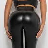 Perneiras femininas mulheres calças de couro pu de calças calças pretas sexy altas perneiras de cintura altas quadris push up academia leggings calças lápis casuais pu leggins t2221020