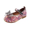 Chaussures plates en cuir pour enfants, strass, joli nœud papillon, paillettes de princesse, petite fille, mariage, G562