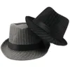 Berets HT1516 Fashion Men Fedora Hat British Style Striped Trilby Classic Retro Bowler Jazz Casual Grey Black Fedoras5848185