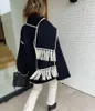 Womens Wool Blends Women SingleBreasted Jacket Autumn Winter Black Scarf Collar Wool Embroidery White Fringed Cardigan Female Contrast Color Coat 221021