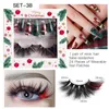 24Pcs Christmas Elk White Snowflake Makeup Sets Red Removable Wearable Artificial Fake Nails Press On Nail Art with Colorful Mink Lashes Christmas