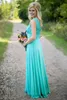 Turquoise lace Bridesmaid Dresses Scoop Neck Cheap Chiffon Wedding Party Gowns Long Country Maid of the Honer Dress