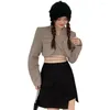 Two Piece Dress Women Blazer Sets Solid Color Lapel Long Sleeve Lace Up Warm Short Blazers Retro High Street Skirt Conjuntos De Falda